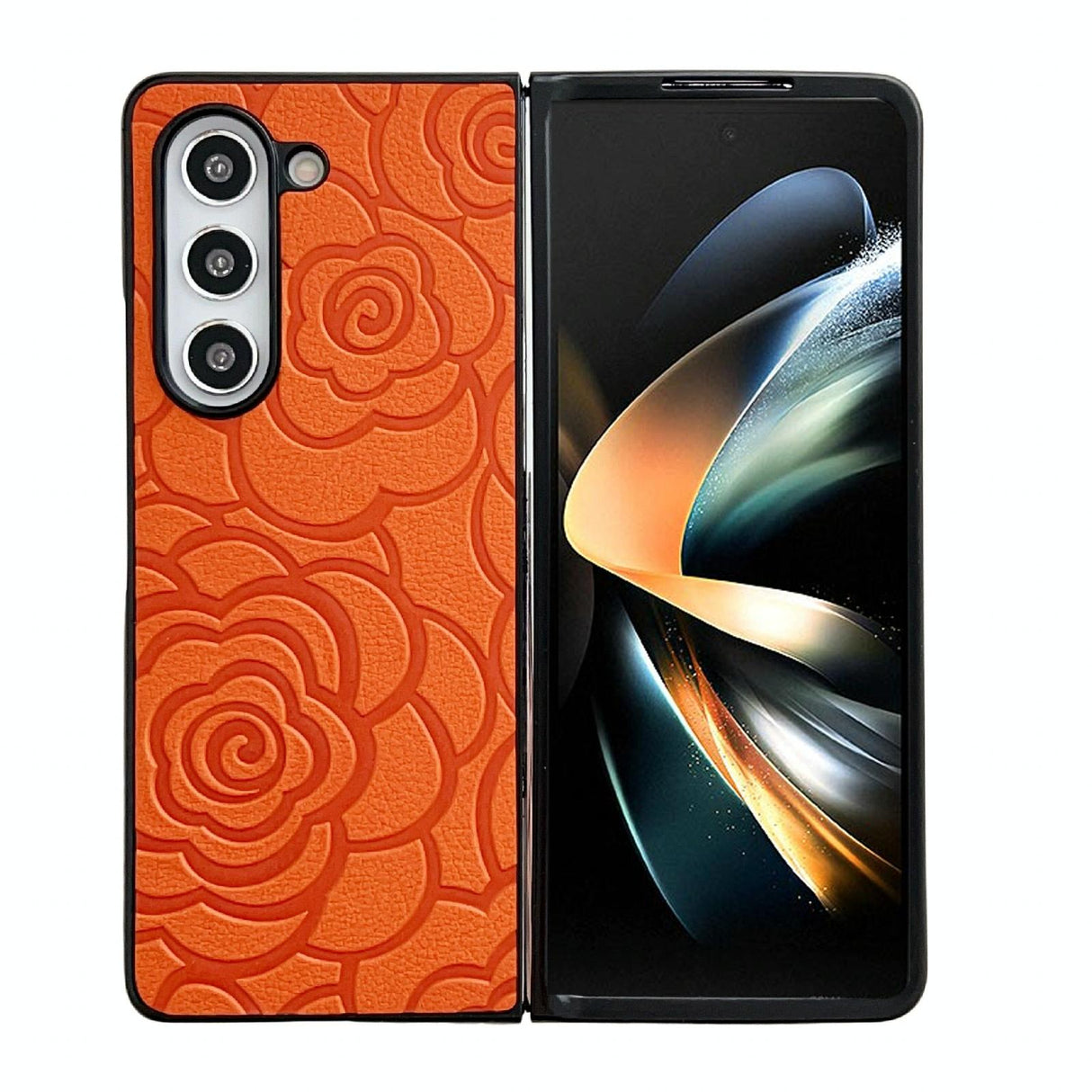For Samsung Galaxy Z Fold4 5G Floral Print Protective Phone Case - Orange