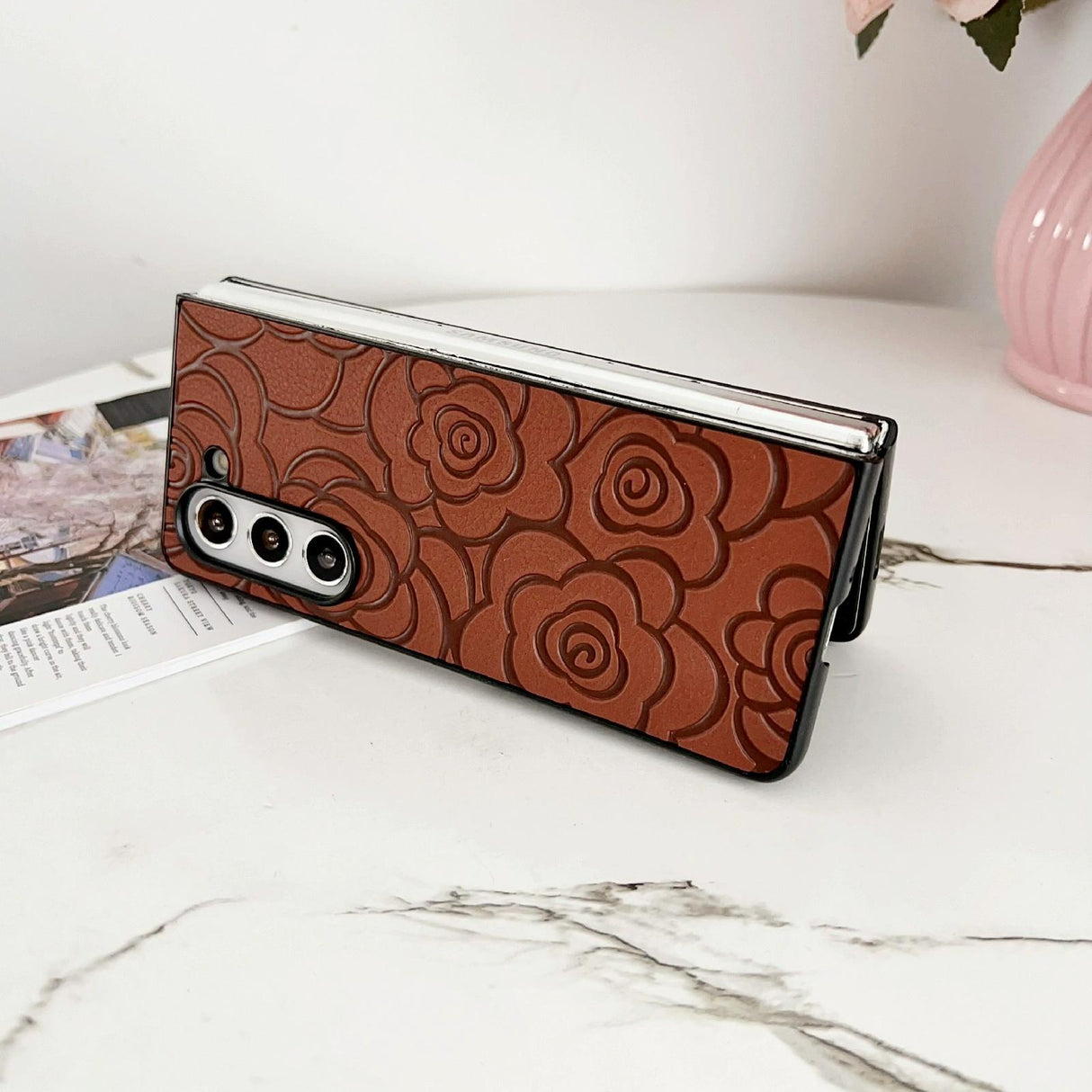 For Samsung Galaxy Z Fold4 5G Floral Print Protective Phone Case - Orange