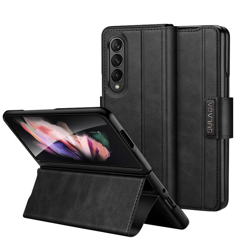 For Samsung Galaxy z Fold4 5G Magnetic Snap Leather Flip Case - All-inclusive - Black