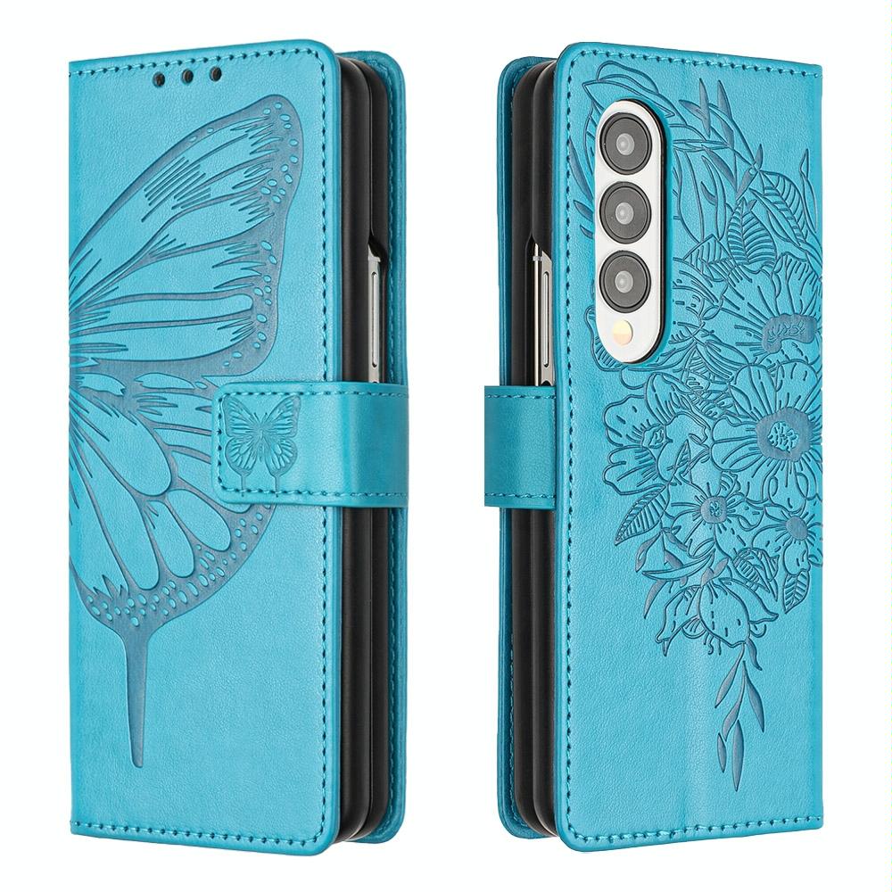 For Samsung Galaxy z Fold4 5G Butterfly Embossed Leather Phone Case - Red