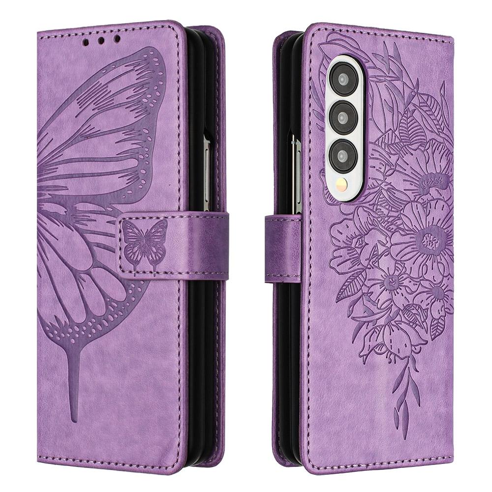 For Samsung Galaxy z Fold4 5G Butterfly Embossed Leather Phone Case - Red