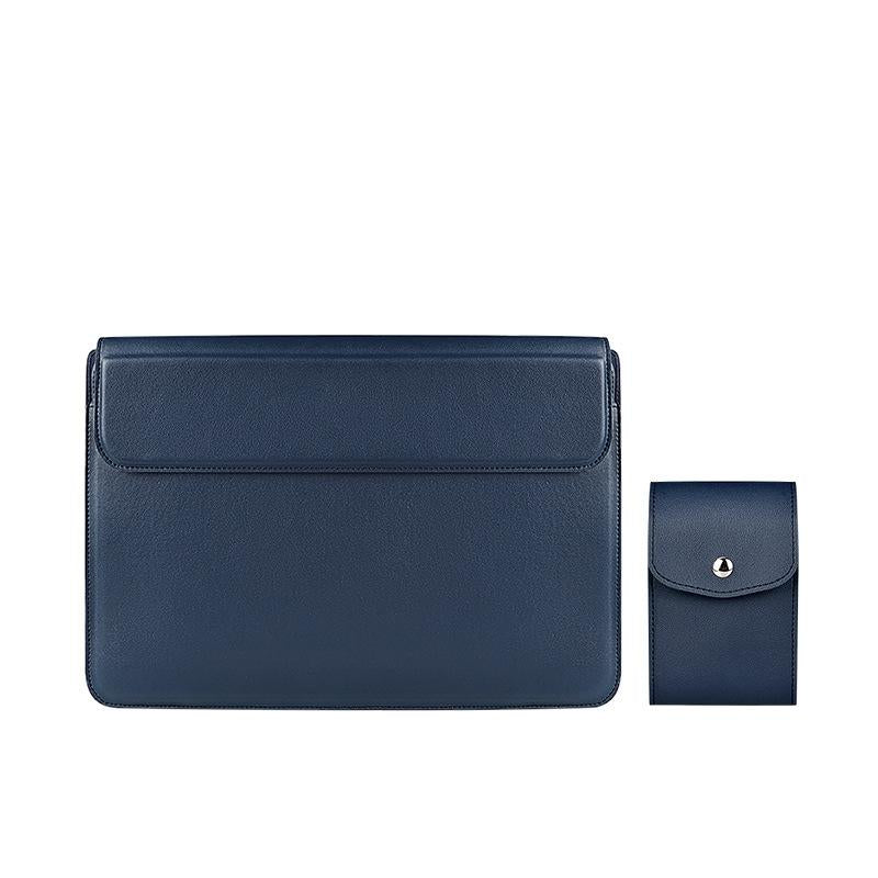 Leather Laptop Liner Bag - 14.1-15.4 Inches with Stand Function - Sapphire Blue