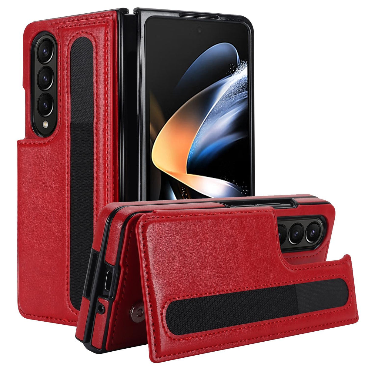 For Samsung Galaxy Z Fold4 5G Double Buckle Phone Case With Pen Slots - Black