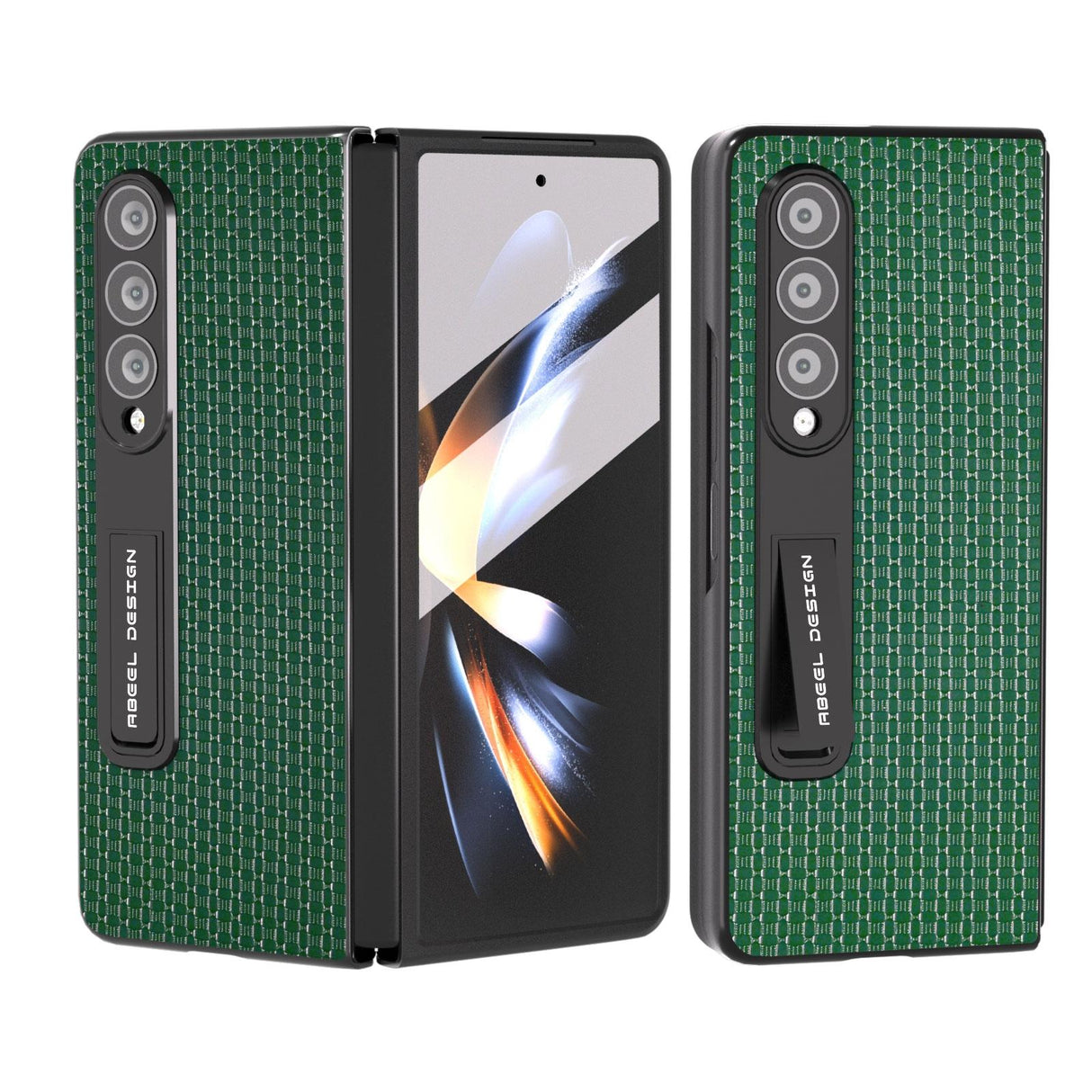 For Samsung Galaxy Z Fold4 5G Premium Leather Phone Case With Holder - Luxury Design - Night Green