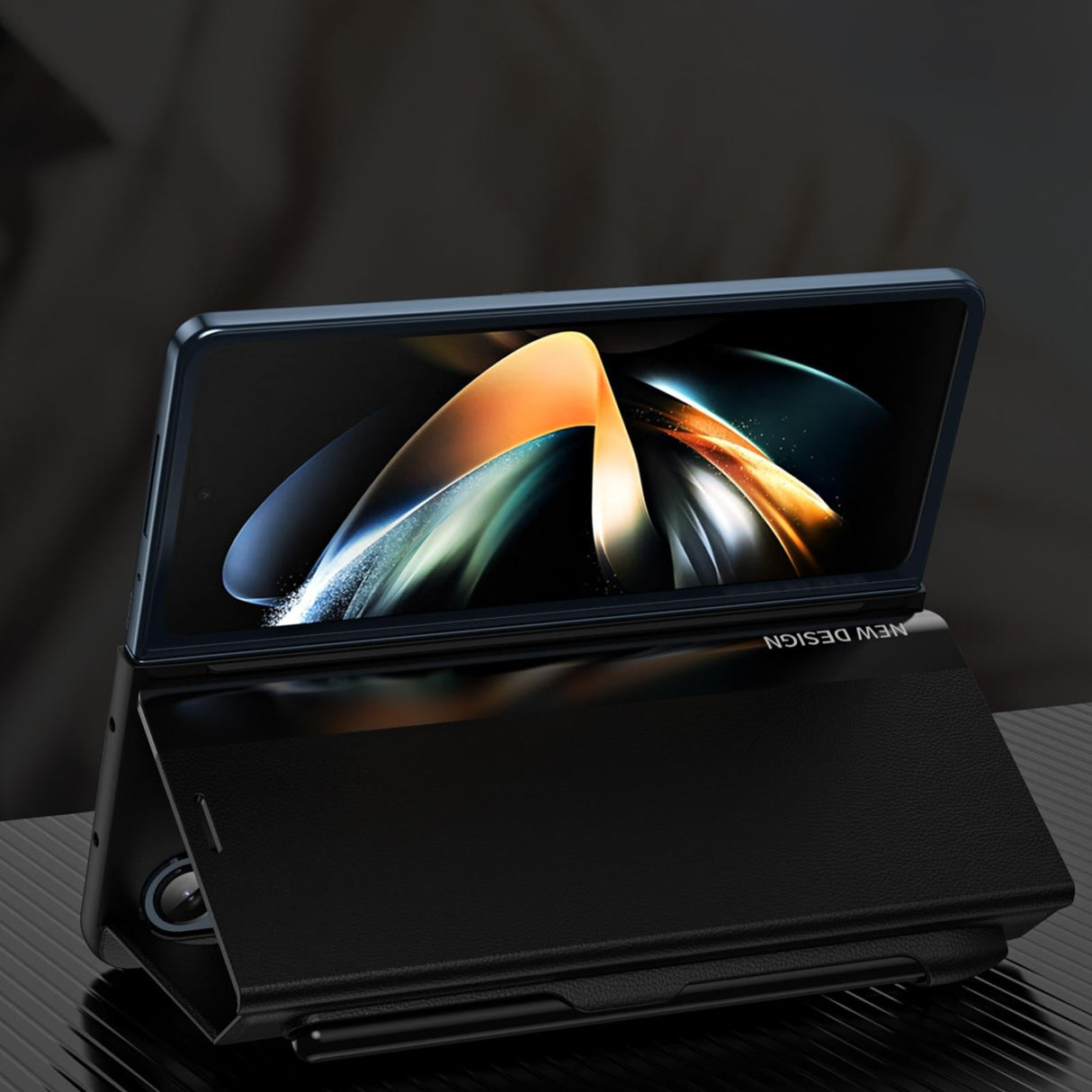 For Samsung Galaxy Z Fold4 5G Leather Phone Case With Pen Slot - Shockproof - Pink