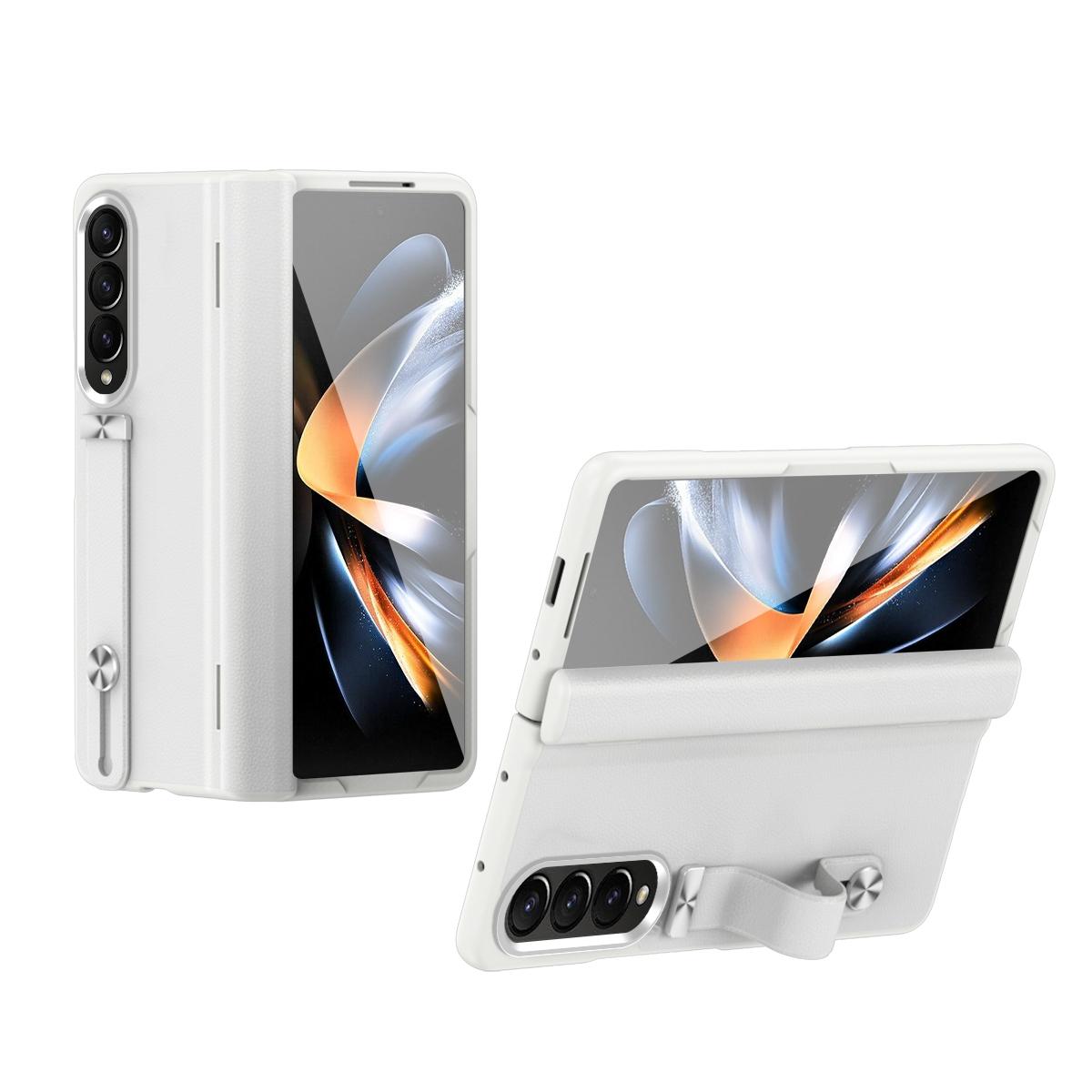 For Samsung Galaxy Z Fold4 5G Leather Wristband Phone Case - White