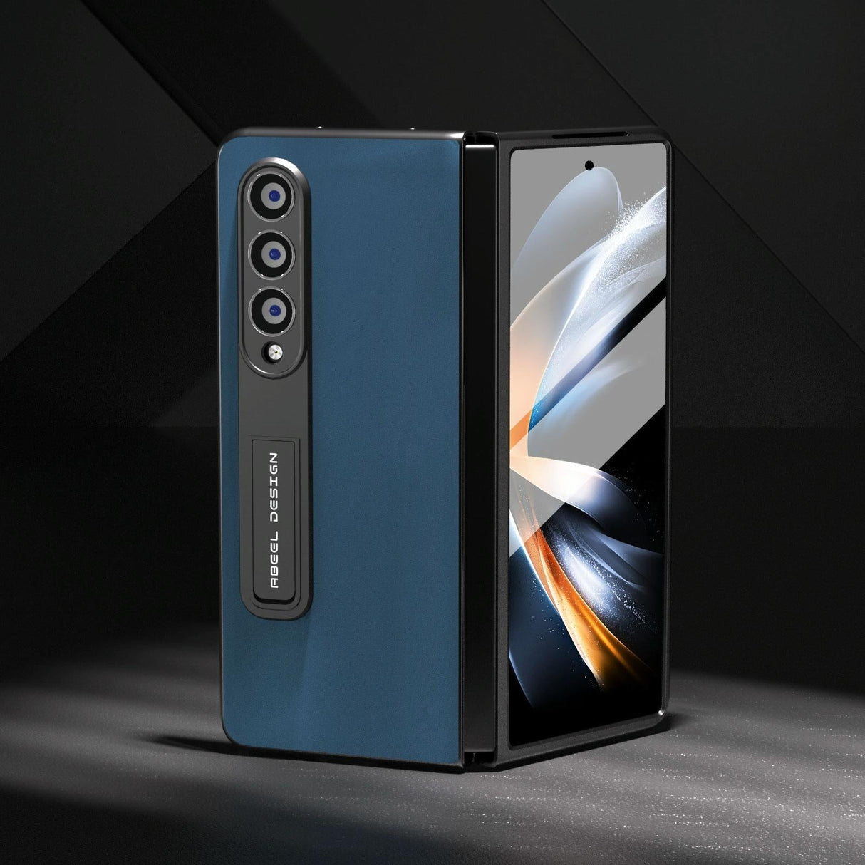 For Samsung Galaxy Z Fold4 5G Phone Case With Holder - Silky Soft Edge - Black