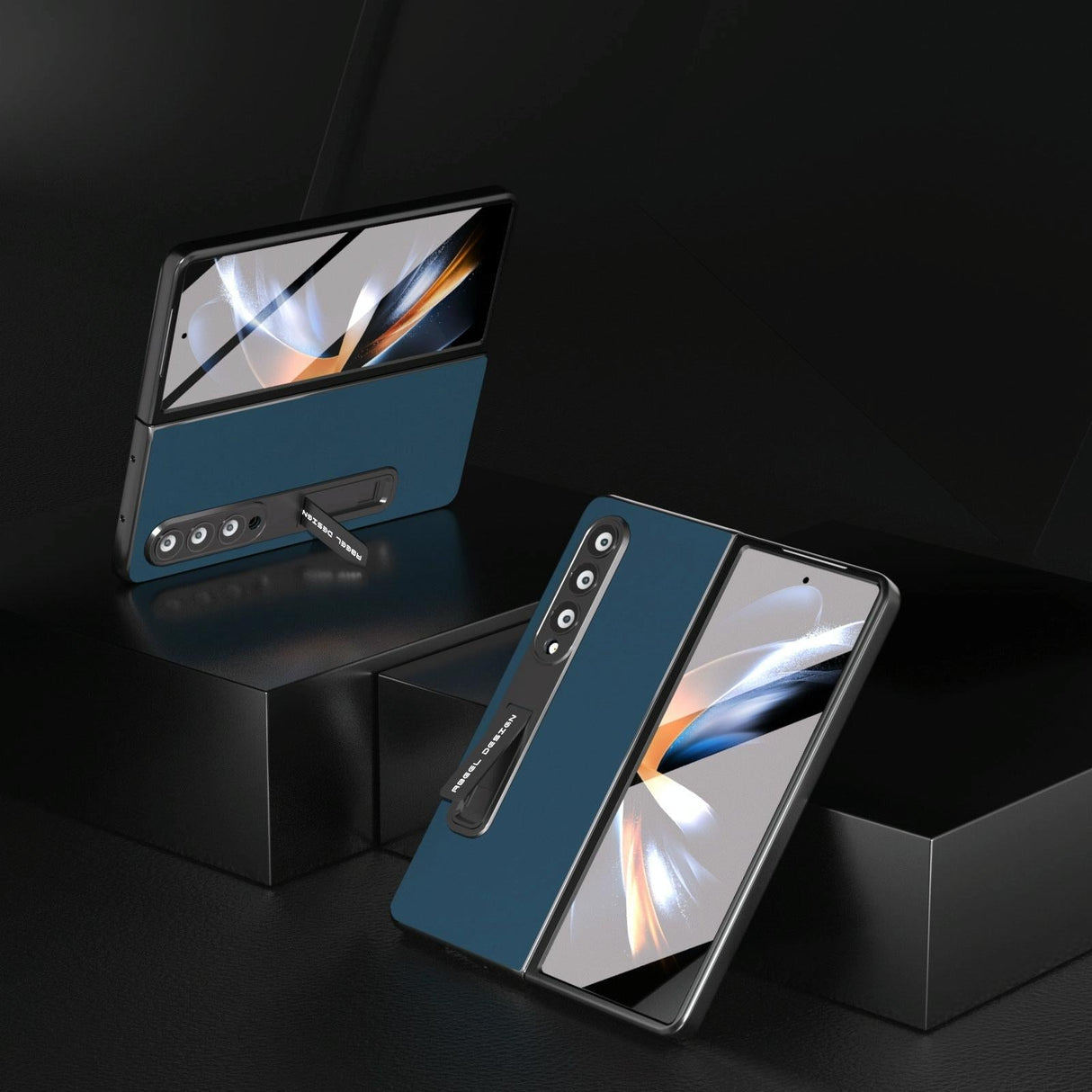 For Samsung Galaxy Z Fold4 5G Phone Case With Holder - Silky Soft Edge - Black