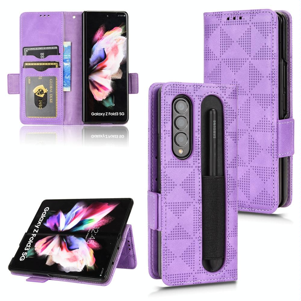For Samsung Galaxy Z Fold4 5G Symmetrical Leather Triangle Phone Case - Black