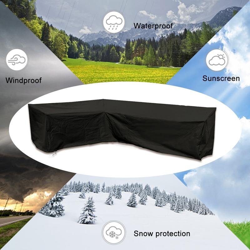Waterproof Outdoor Corner Sofa Cover - 286x222x82cm - Black
