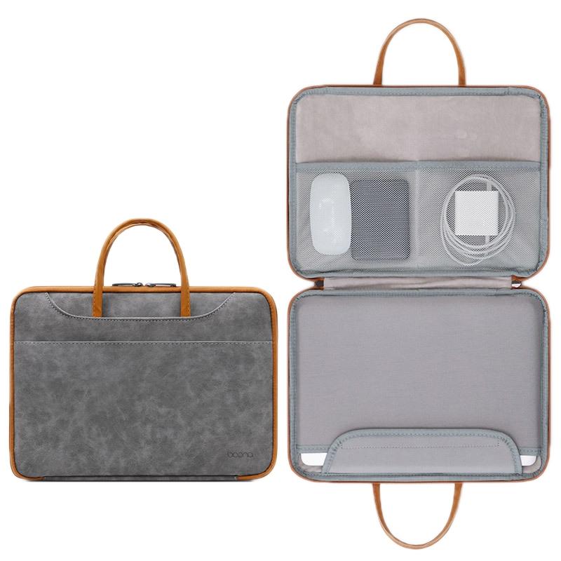 Waterproof Leather Computer Bag - 15 / 15.6 / 16 Inches Fully Open & Portable - Gray Brown