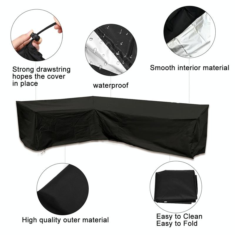 Waterproof Outdoor Corner Sofa Cover - 300x300x98cm - Black
