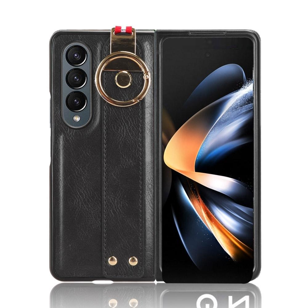 For Samsung Galaxy z Fold4 5G Leather Wristband Phone Case - Back Cover - Black