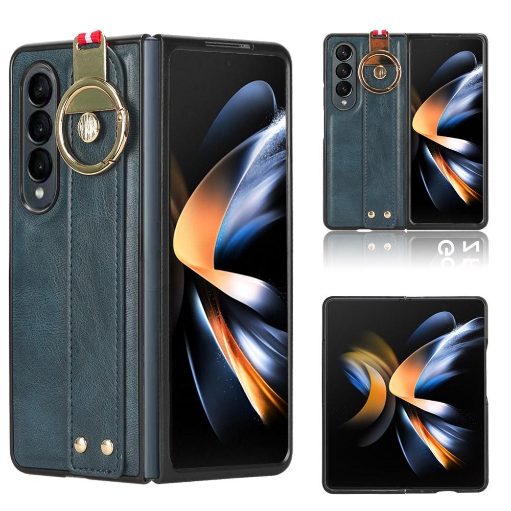 For Samsung Galaxy z Fold4 5G Leather Wristband Phone Case - Back Cover - Black
