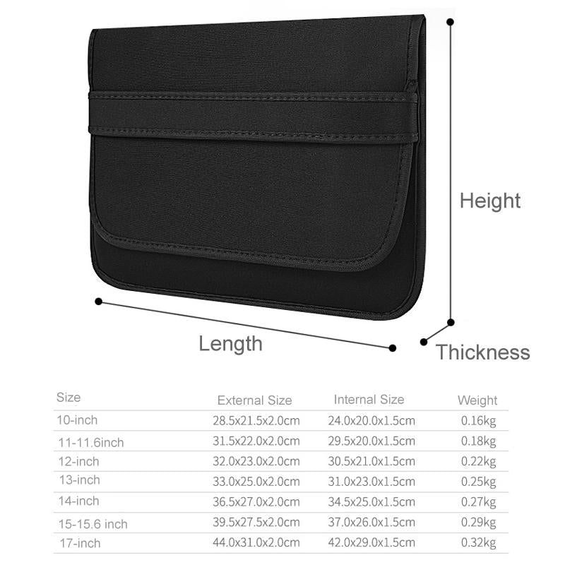 Horizontal Flap Clutch Bag with Neoprene Laptop Lining - Black - 15 Inch
