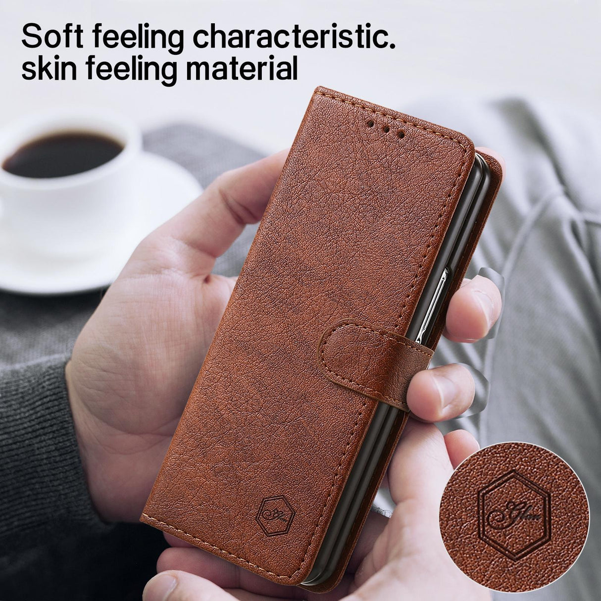 For Samsung Galaxy Z Fold4 5G Leather Texture Phone Case - Pu Tpu - Black
