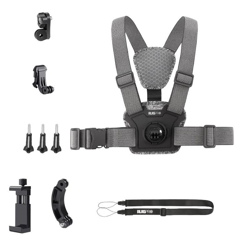 Adjustable Chest Strap with Mount and Screw - 6 In 1 360 Phone Clamp