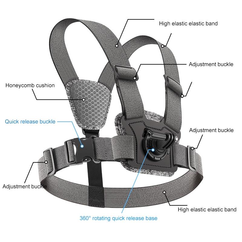 Adjustable Chest Strap with Mount and Screw - 6 In 1 360 Phone Clamp
