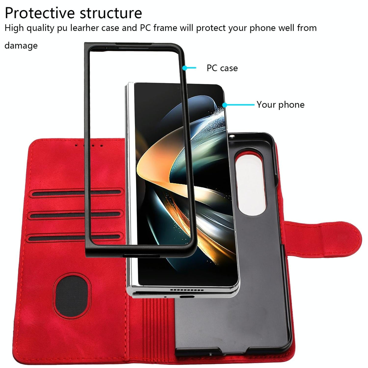 For Samsung Galaxy Z Fold4 5G Smooth Leather Phone Case - Line Pattern - Red