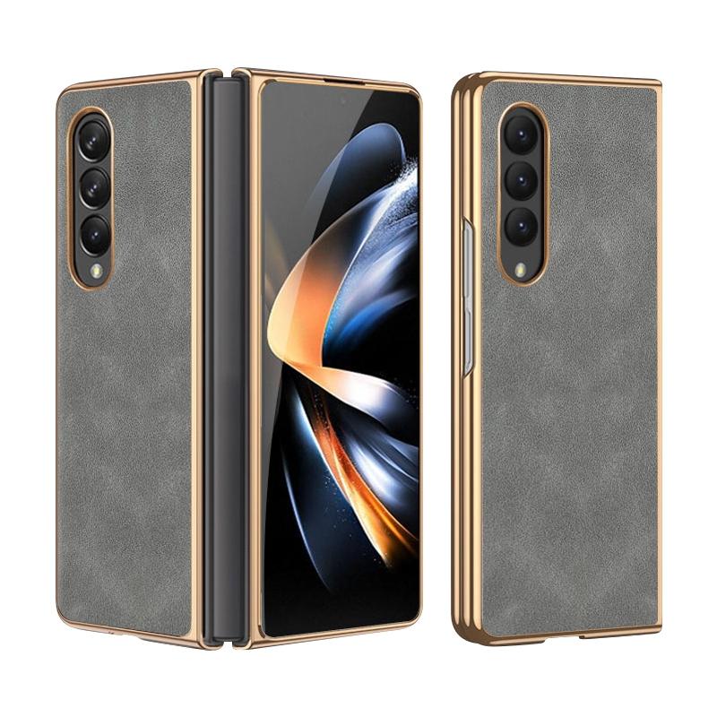 For Samsung Galaxy z Fold4 5G Foldable Lambskin Phone Case - Electroplated - Alpine Green