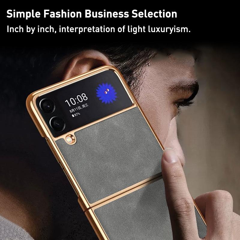 For Samsung Galaxy z Fold4 5G Foldable Lambskin Phone Case - Electroplated - Alpine Green