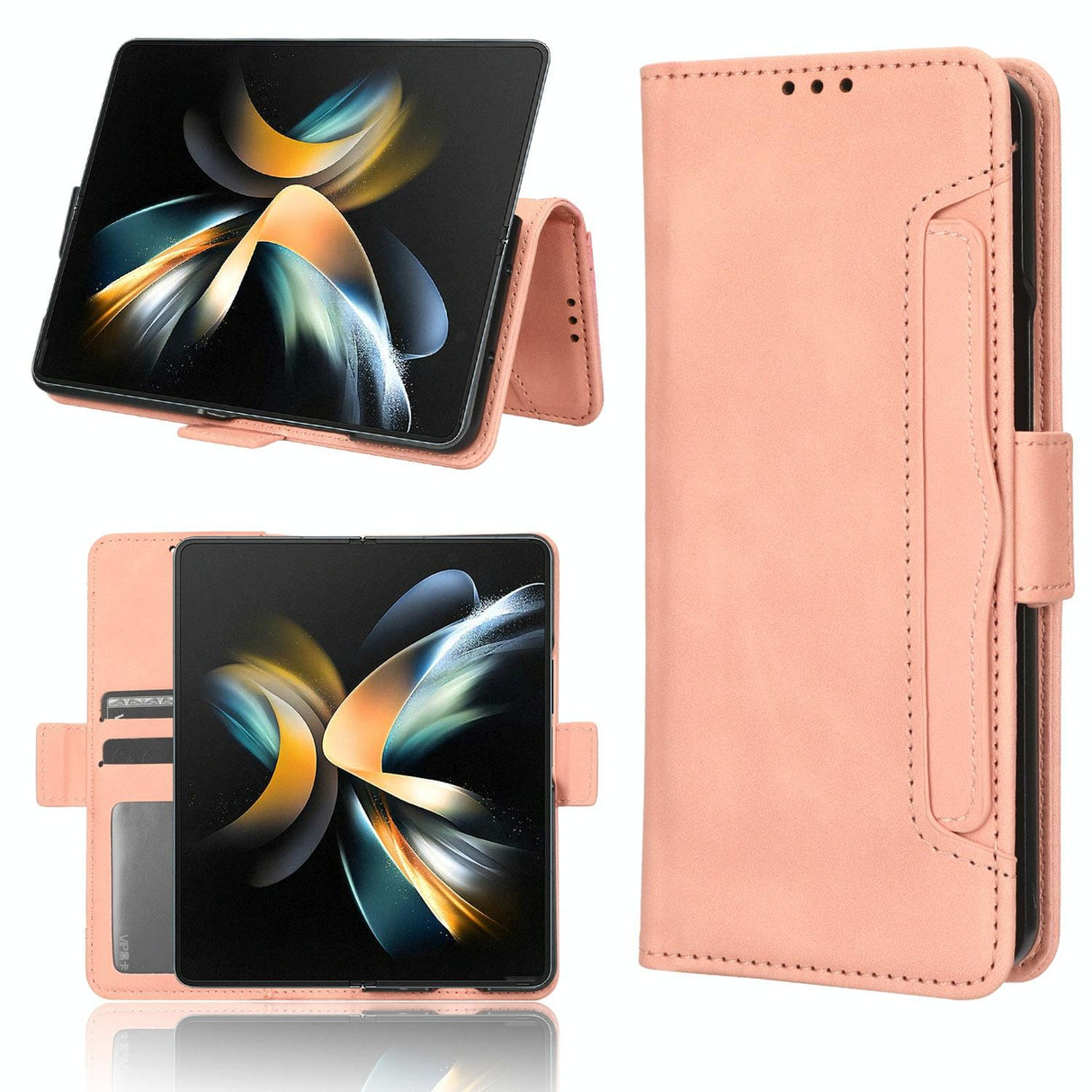 For Samsung Galaxy Z Fold4 5G Leather Phone Case With Card Slots And Calf Texture - Pink