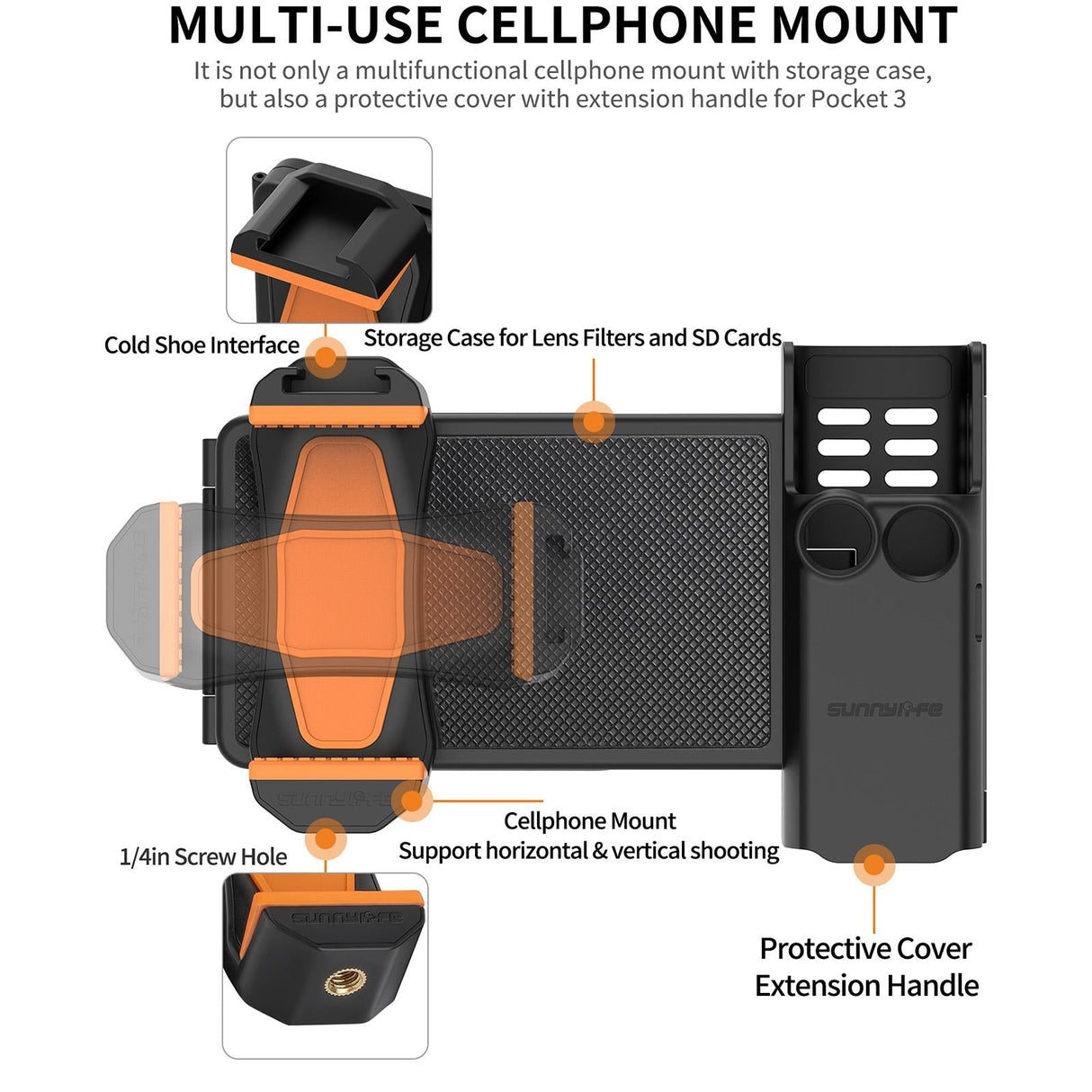 Portable Phone Clamp Holder with Storage Case for Dji Pocket 3