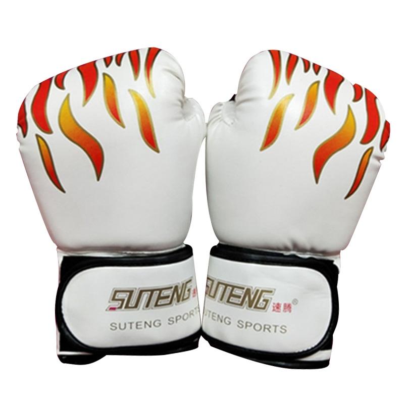 Adult Flame Pattern Pu Leather Boxing Gloves - Fitness - Black