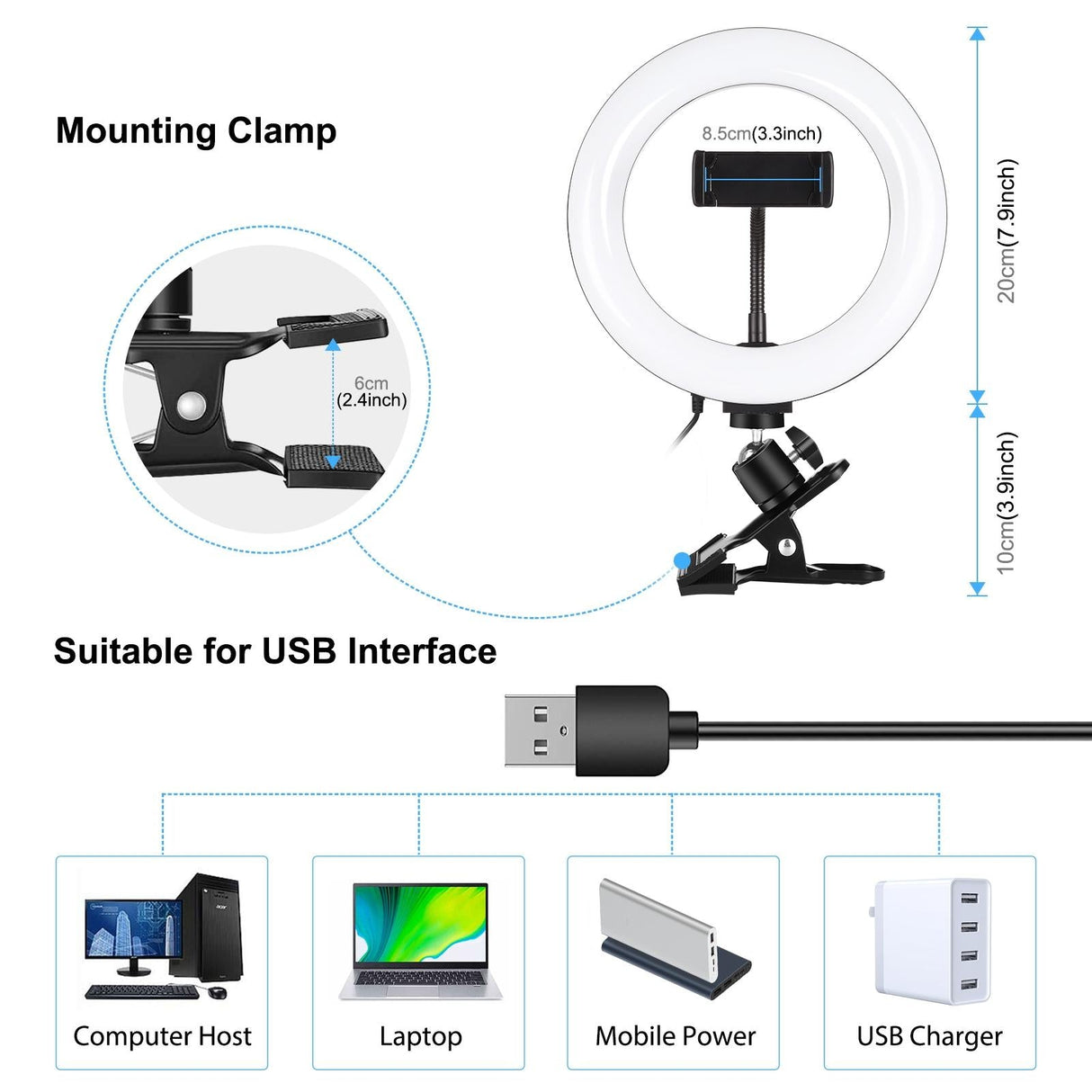 7.9 Ring Selfie Light with Dual Colour Led for Vlogging & Photography