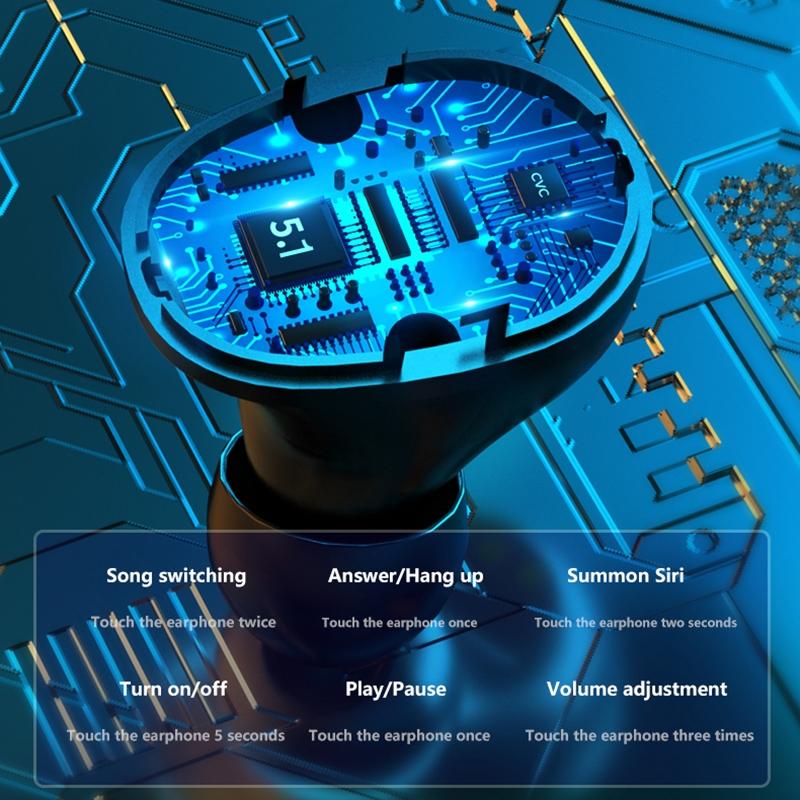 Touch Bluetooth Earphones with Dual Noise Cancellation and Charging Box