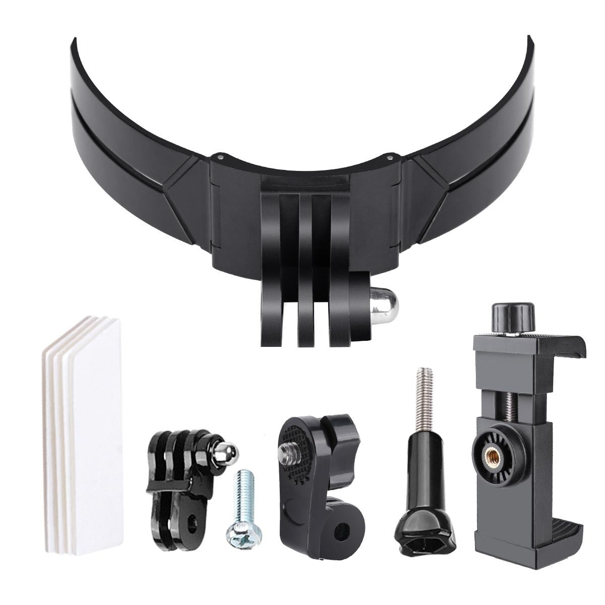 Foldable Action Camera Helmet Mount Kit with j Hook and Phone Clamp