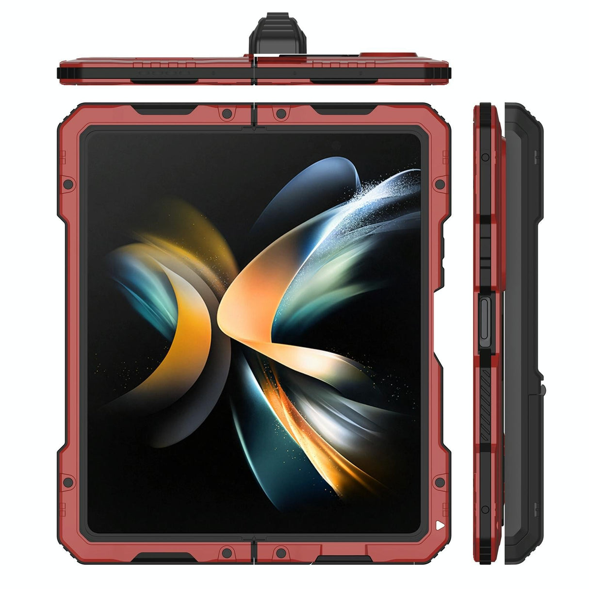 For Samsung Galaxy Z Fold4 5G Waterproof Metal Phone Case With Folding Holder - Red