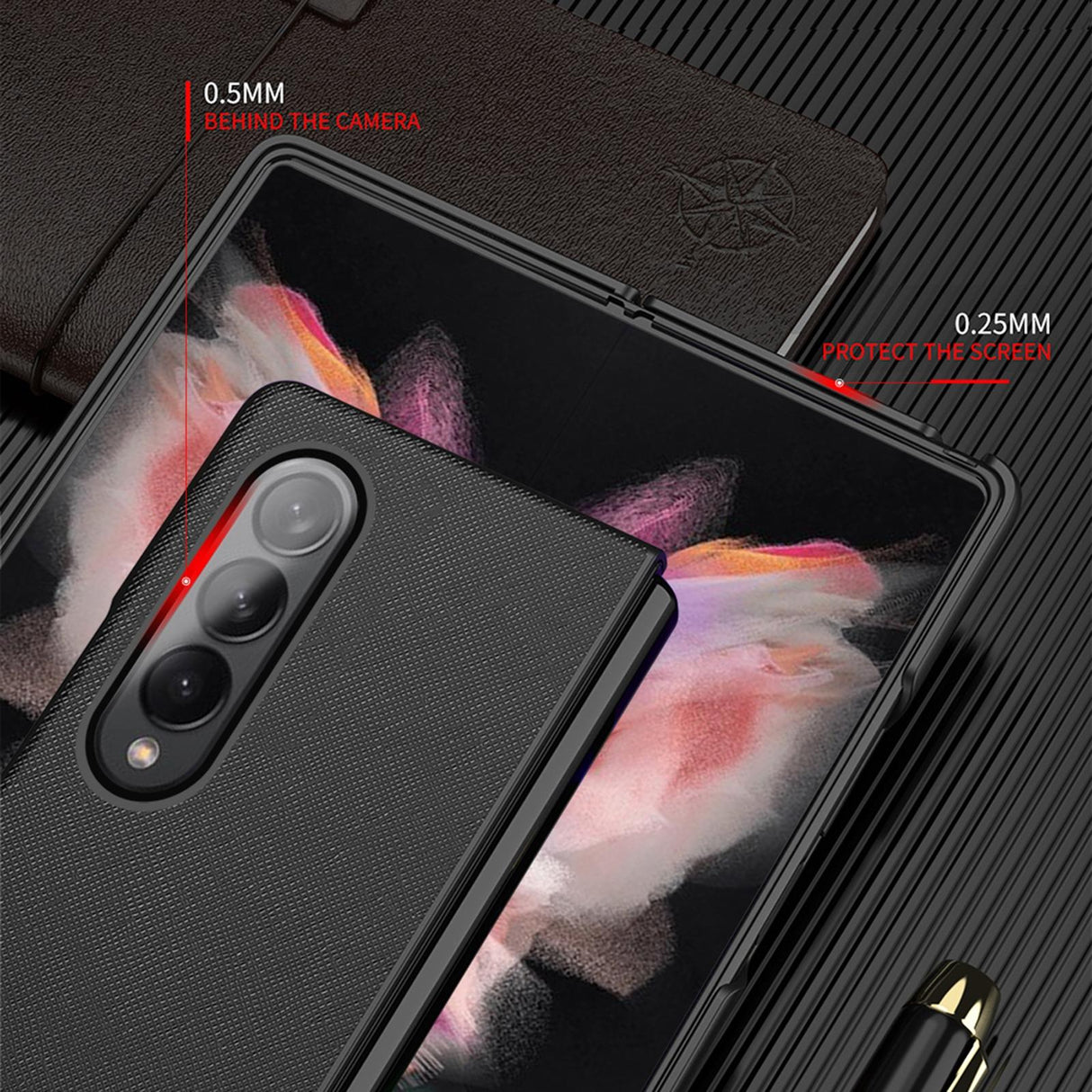 For Samsung Galaxy Z Fold4 5G Foldable Cross Pattern Phone Case - Foldable Design - Black