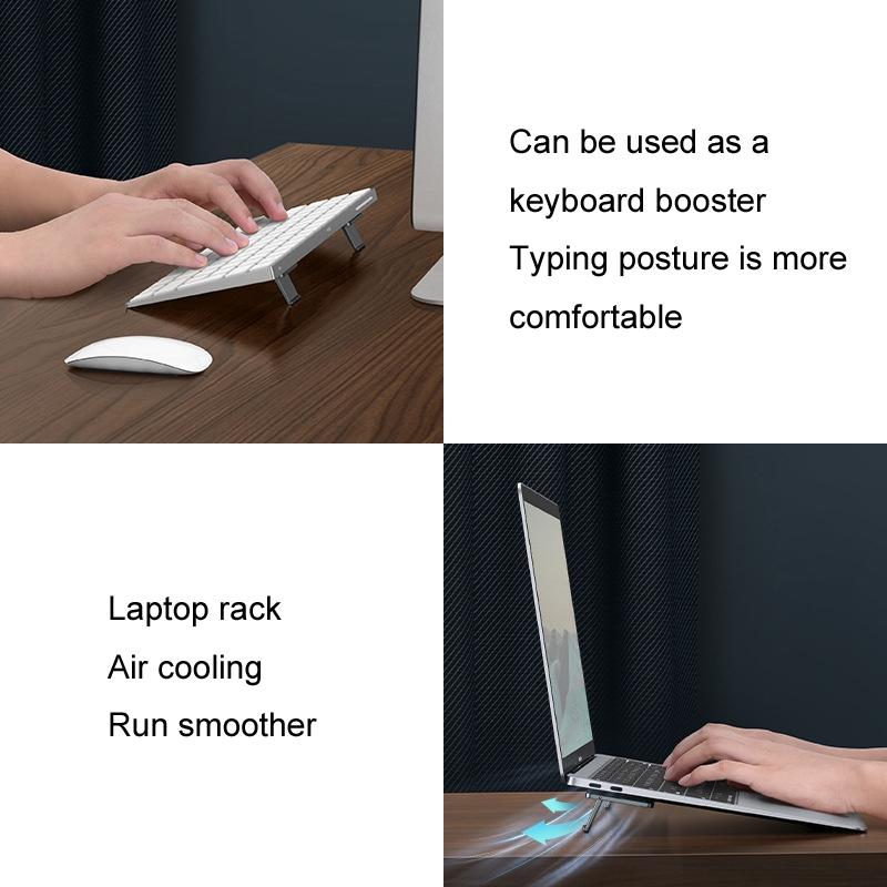Desktop Folding Notebook Stand with Invisible Height Increase and Storage - Silver