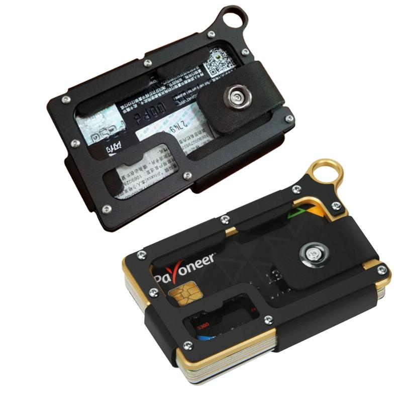 Adjustable Snap Button Wallet Aluminum Alloy & Leather - Gold