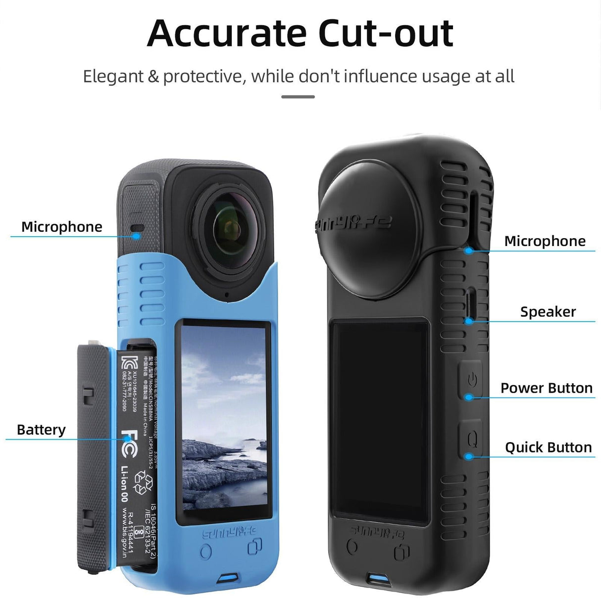 Silicone Shockproof Case and Lens Cover for Insta360 X4 by Sunnylife - Blue - Lens Cover