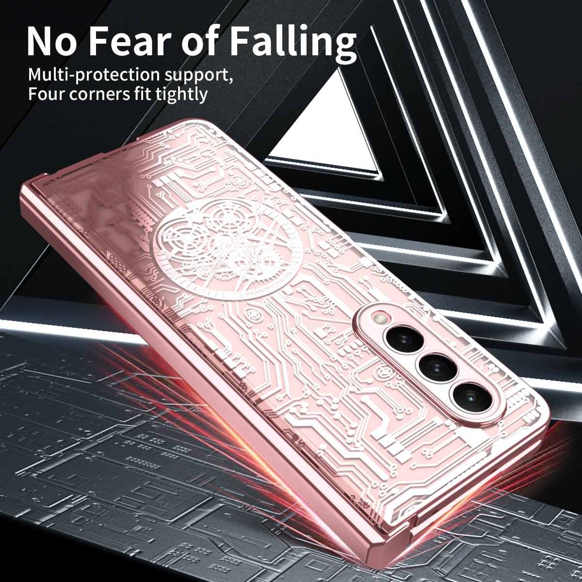 For Samsung Galaxy Z Fold4 5G Foldable Electroplated Phone Case - Mechanical Legend 4. - Rose Gold