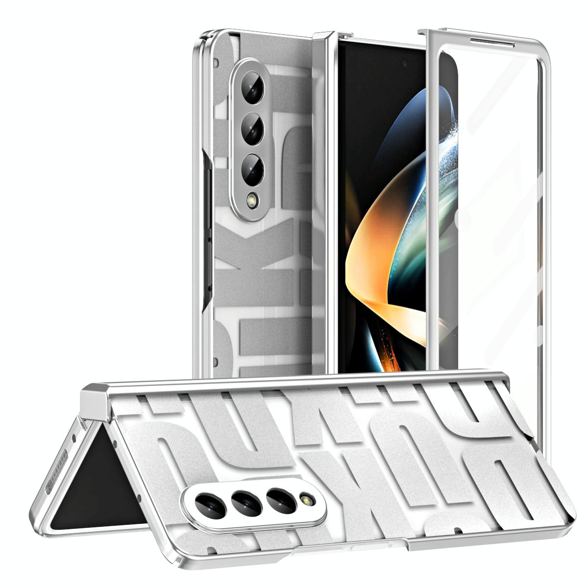 For Samsung Galaxy Z Fold4 5G Foldable Electroplated Phone Case With Hinge - Silver
