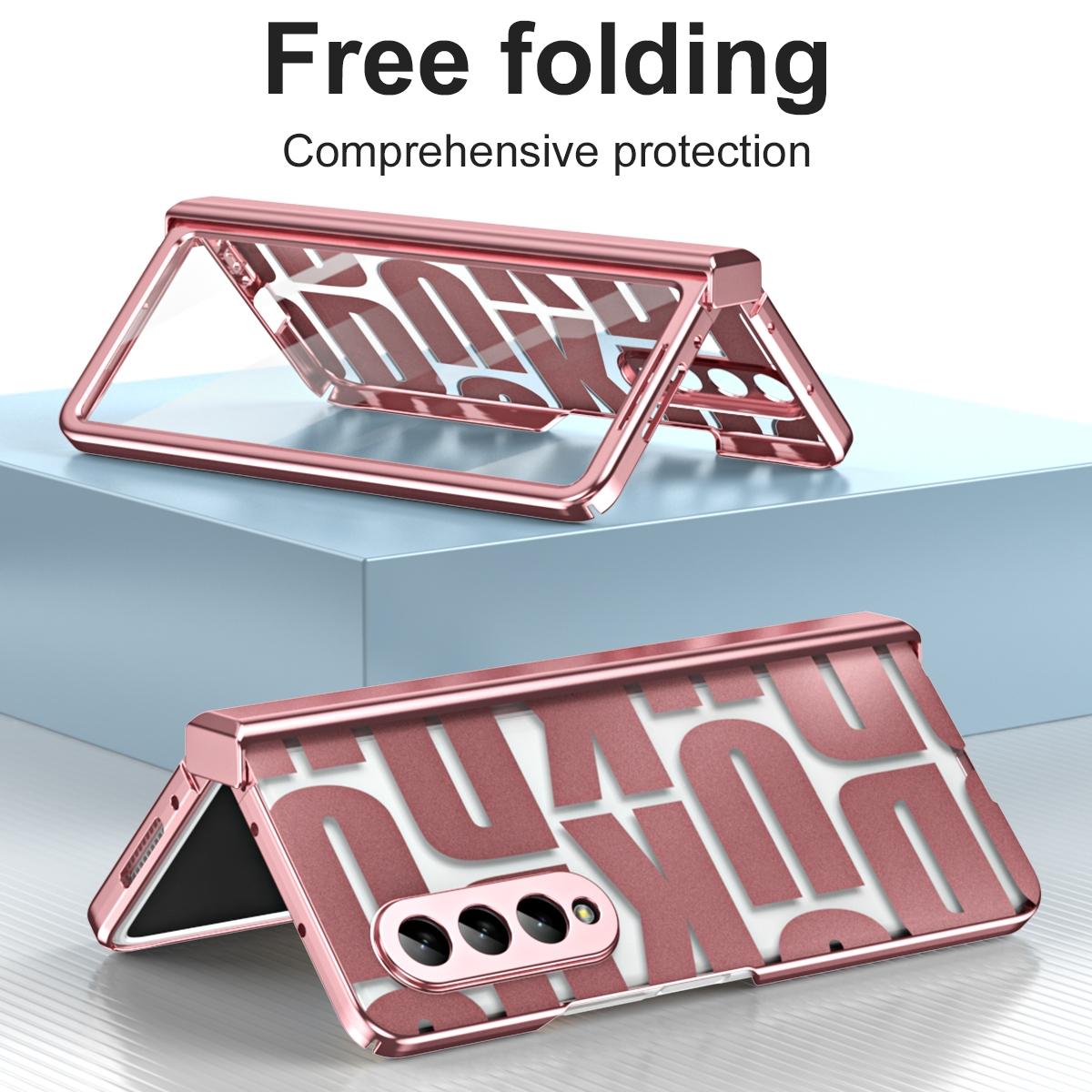 For Samsung Galaxy Z Fold4 5G Foldable Electroplated Phone Case With Hinge - Silver