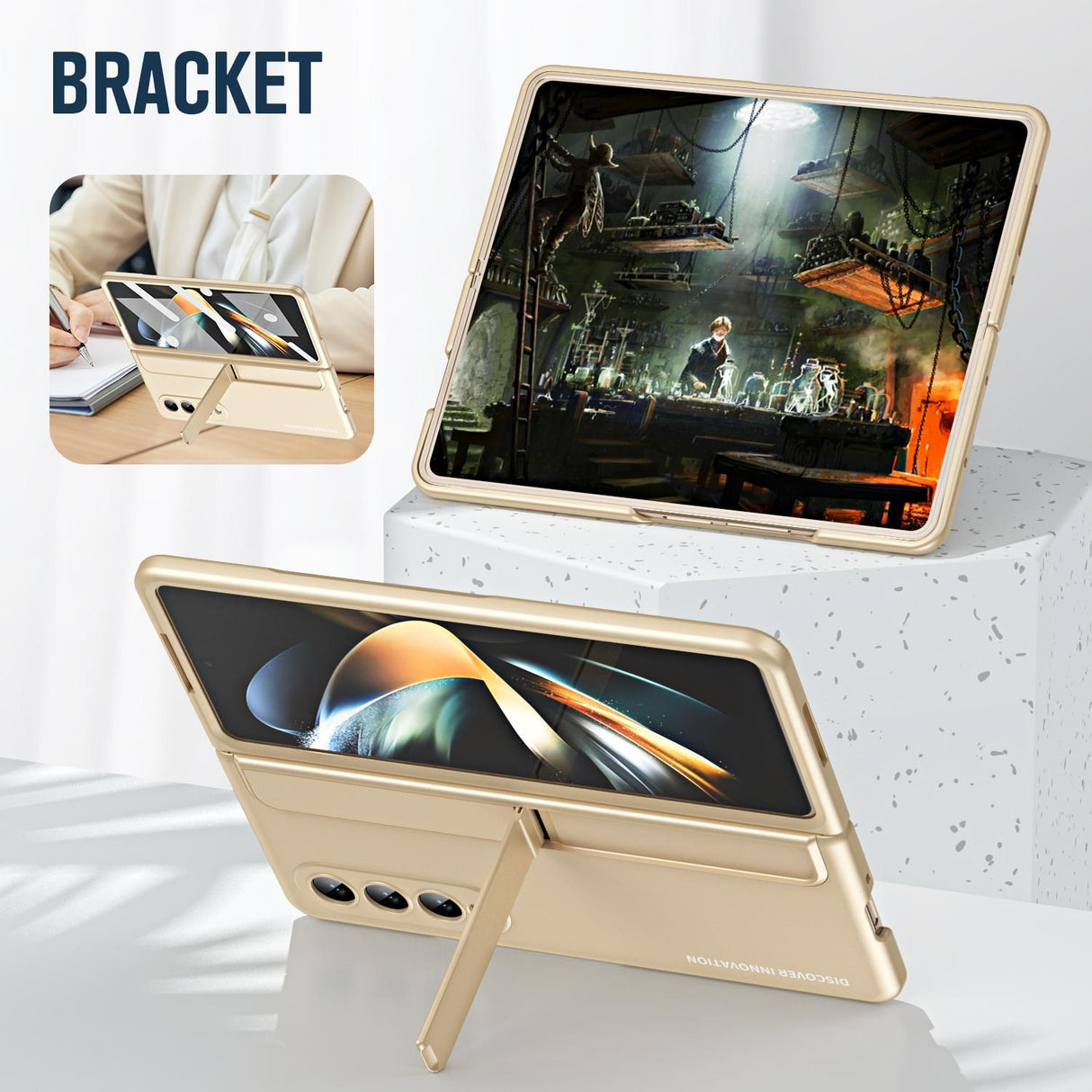 For Samsung Galaxy z Fold4 5G Samsung Galaxy z Fold4 2-in-1 Detachable Folding Case with Holder & Pen Slot - Grey Green