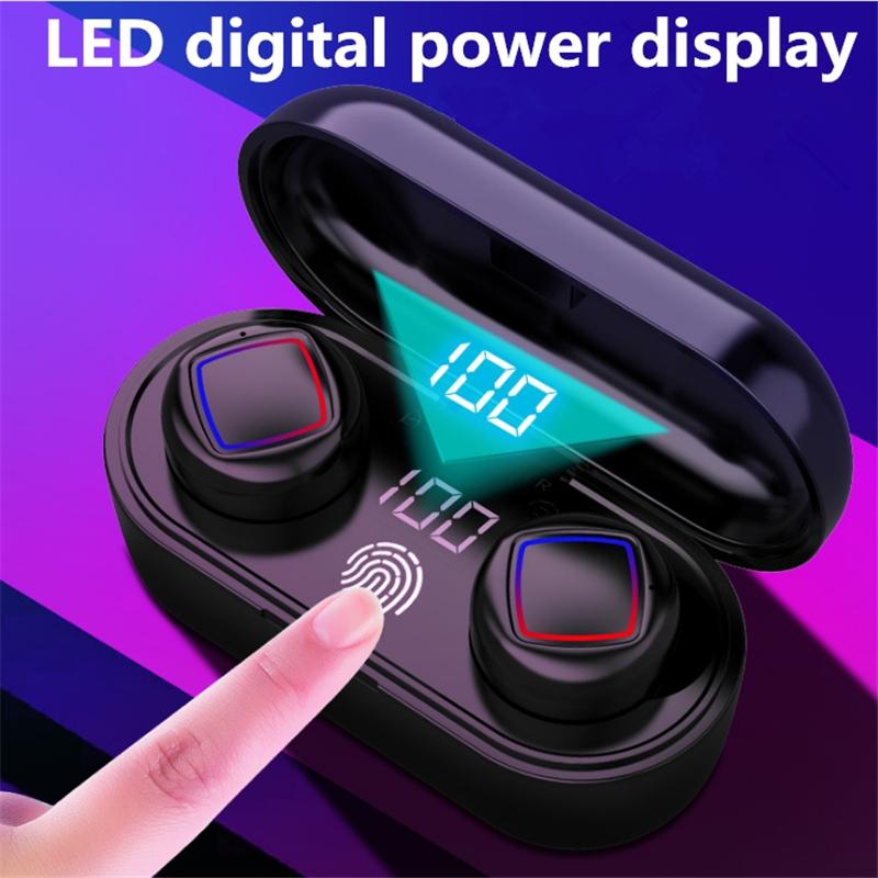 Wireless Fingerprint Touch Earbuds with Led Display and Charging Case - White