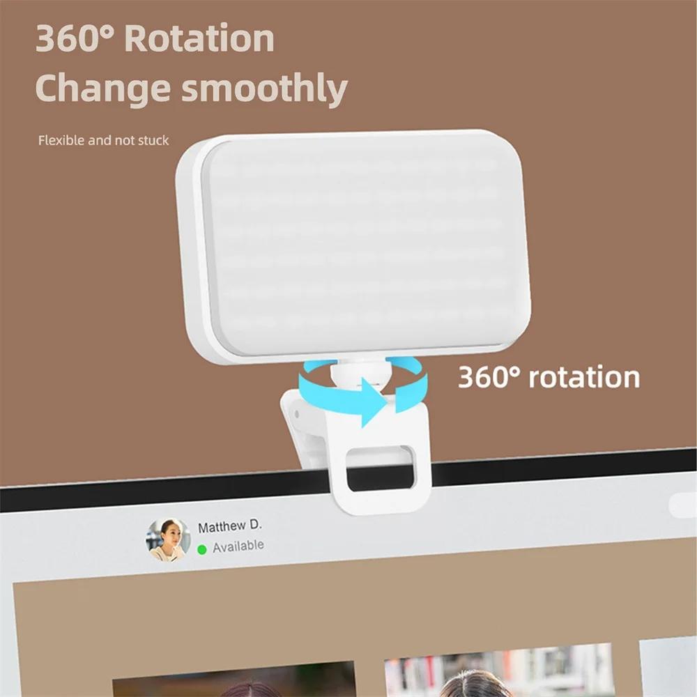 Rechargeable Clip-on Selfie Light with 66 Leds - 3 Modes for Phone Laptop Tablet - Black - Black