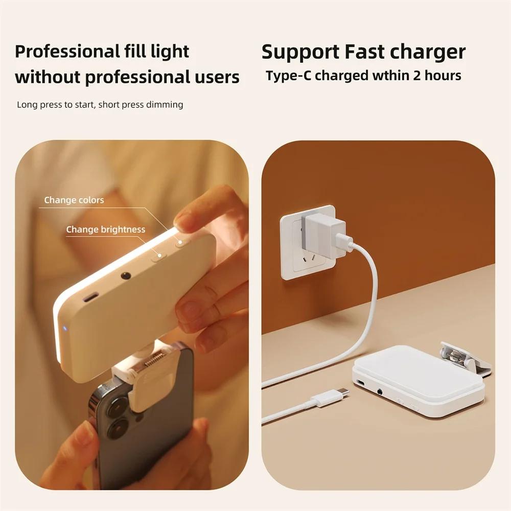 Rechargeable Clip-on Selfie Light with 66 Leds - 3 Modes for Phone Laptop Tablet - Black - Black