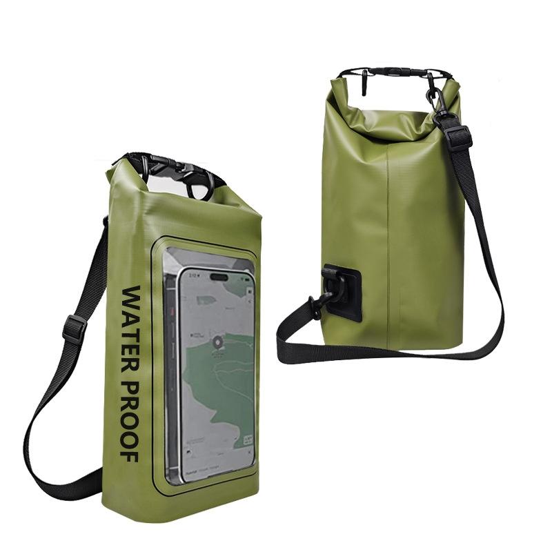 2 In 1 Waterproof Crossbody Phone Bag For Outdoor Cycling Swimming 2L Capacity - Black Green - 2L