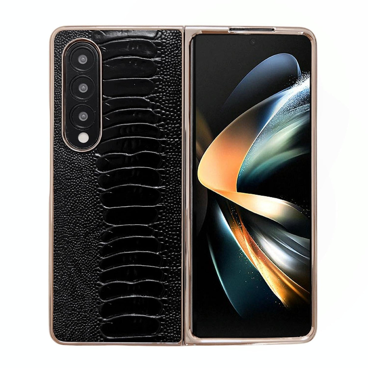 For Samsung Galaxy Z Fold4 5G Genuine Leather Nano Plating Phone Case - Red