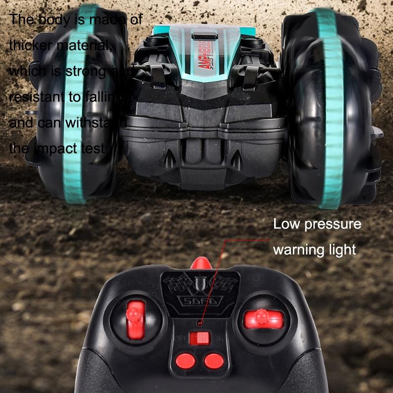 Amphibious Stunt Rc Car - Double-sided Rolling - 2.4g - Electric - Kids' Toy - Green