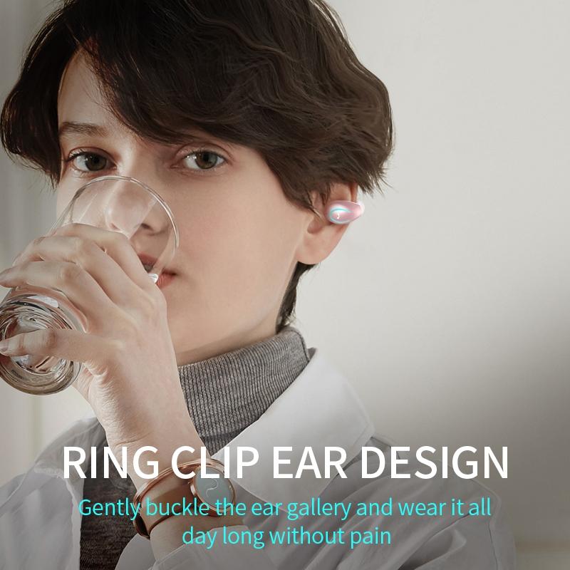 Ultra-light Wireless Earphone with Mic - Bluetooth 5.0 - Ear Clip - Stereo - Pink