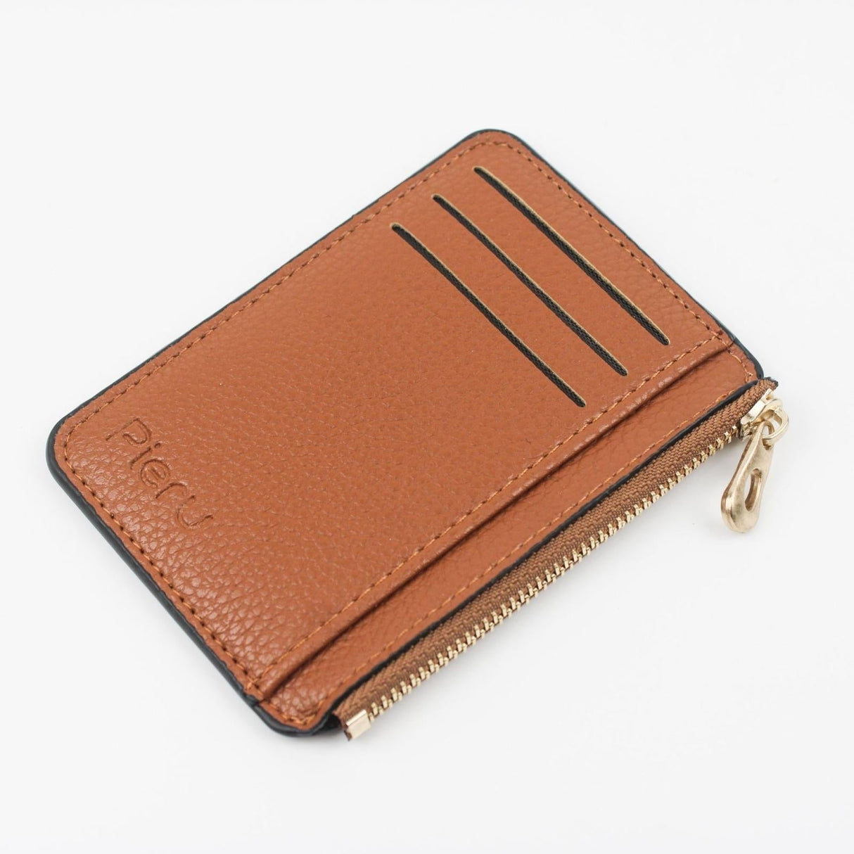 Multi Slot Zipper Card Holder Large Capacity Ultra Thin Coin Purse - Coffee