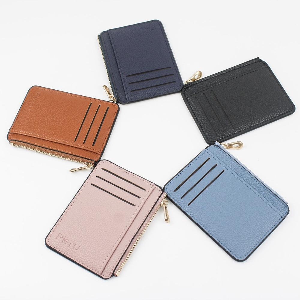 Multi Slot Zipper Card Holder Large Capacity Ultra Thin Coin Purse - Coffee