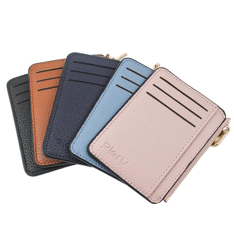 Multi Slot Zipper Card Holder Large Capacity Ultra Thin Coin Purse - Coffee